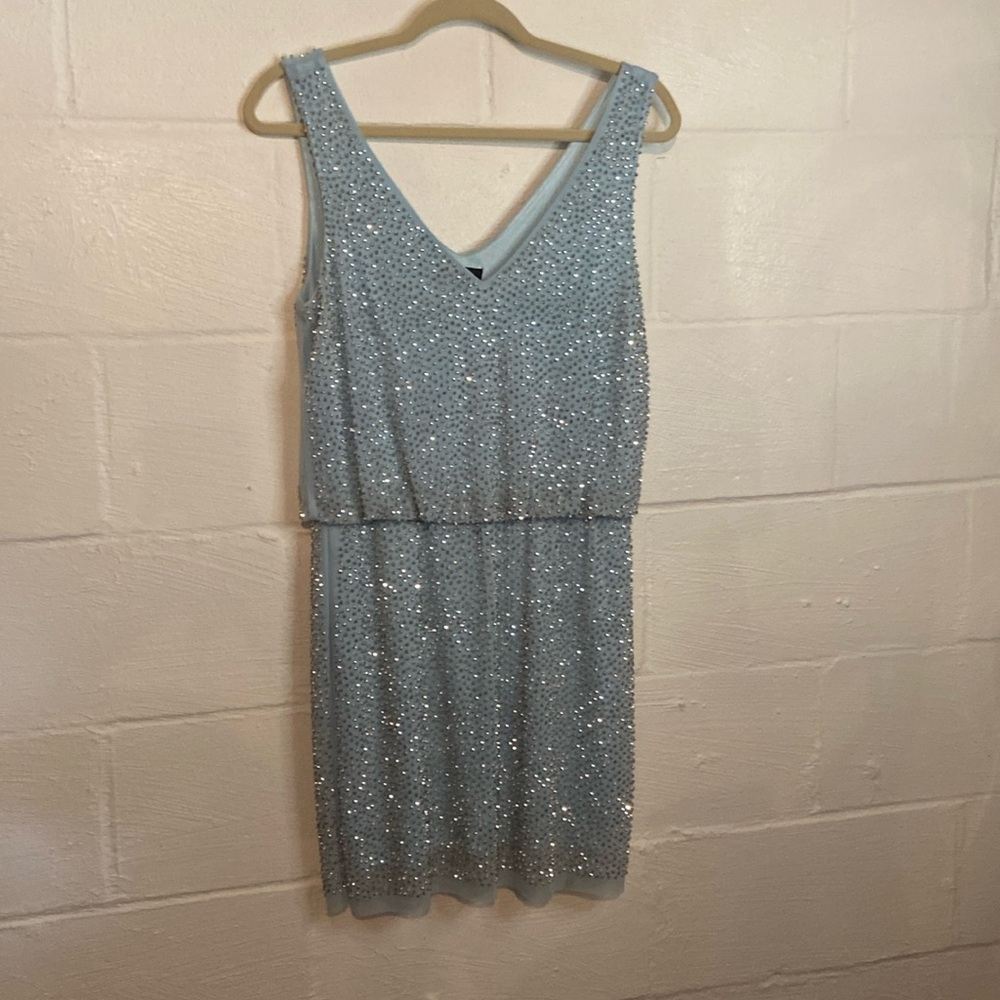 Xscape Blue Beaded Mini Dress women’s Size 4
